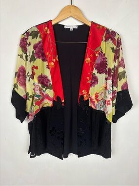 Spencer Alexis Vintage Kimono Floral Butterfly M Black Red Lace Boho Festival